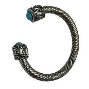 Silver Tone Light Blue Beaded Cuff Bracelet